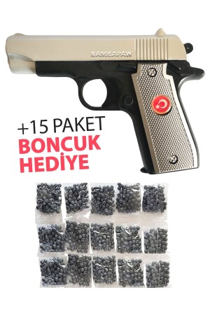 YENİ! Boncuk Atan Türk Bayraklı Gümüş Oyuncak Tabanca - Boncuklu Oyuncak Tabanca + 15 Paket Boncuk - 1