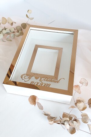 Yeni Model Ledsiz 25x35 Cm Beyaz-bronz Fotoğraf Alanlı Model Tasarım Gül Kutusu Anı Çerçevesi! - Verda Çerçeve