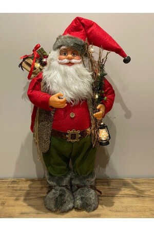 Yeni Yıl Hediyesi Dekoratif Işıklı Noel Baba Yılbaşı Çalı Çırpı Toplamış Noel Baba, 70cm MDJ-875E - 1