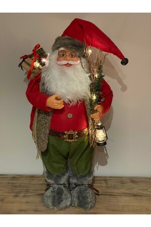 Yeni Yıl Hediyesi Dekoratif Işıklı Noel Baba Yılbaşı Çalı Çırpı Toplamış Noel Baba, 70cm MDJ-875E - 2
