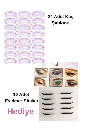 Yeniden Kullanılabilir 24 Adet Kaş Şablonu Şekillendirici 10 Ad Eyeliner Sticker Makyaj Seti Kalıp - 1