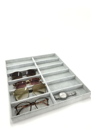 إنتاج منزلي من شركة MNZ هافانا نموذج السوداء الأقمشة الرمادية 38 سم / 36 سم نظارات عرض واقي داخل الدرج - Megass Dekor