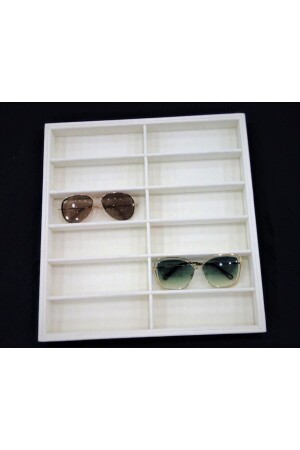 Yerli Üretim Havana Model Süet Kumaş Krem Renk 36-38 Cm Bölmeli Çekmece Ici Gözlük Standı - Aydın Decor