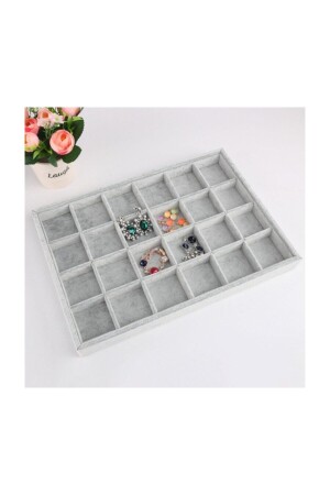 Yerli Üretim Süet Kumaş Gri Renk 34 Cm - 24 Cm Bölmeli Çekmece Içi Takı Standı AD1201902275 - Genel Markalar