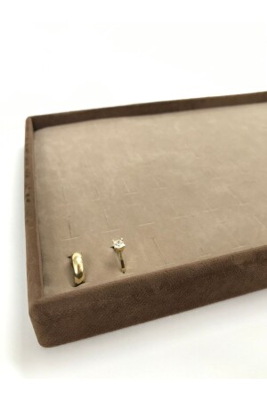 Yerli Üretim Süet Kumaş Kahve 34-24 Cm Batırmalı Çekmece Ici Yüzük Tablası Megass6263835543 - MeGass Dekor