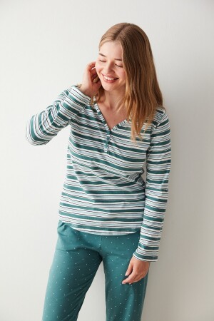 Yeşil Çizgili Tişört Pijama Üstü PNEBHP2Y22SK-PT23 - Penti