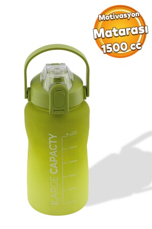 Yeşil Motivasyon Matarası Pipetli Çocuk Sporcu Su Şişesi 1.5 Litre Sızdırmaz Suluk 1500 Cc - 1