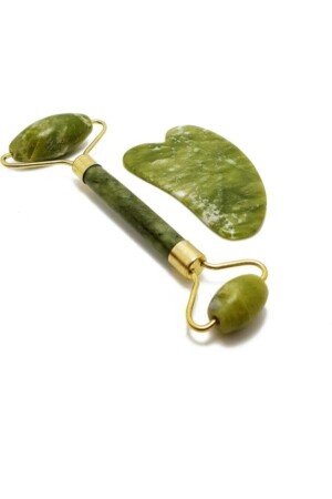 Yeşim Doğal Taş Face Roller - Gua Sha Yüz Masaj Taşı 2'li Set - Doğal Taşlar
