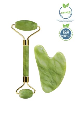 Yeşim Face Roller ve Kalp Gua Sha Yüz Masaj Aleti Seti Premium Doğal Taş Sertifikalı - 2