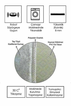 Yıkanabilir Kaymaz Dot Tabanlı Dekoratif Desenli 3'lü Klozet Takımı Banyo Paspas Seti - 4