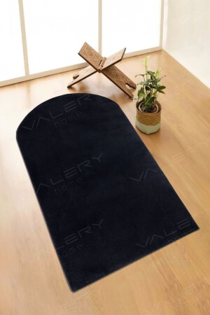 Yıkanabilir Peluş Seccade Overloklu Namazlık Siyah Vl - Valery Home