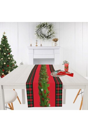 Yılbaşı Christmas Çam Dalları Garland Kırmızı Runner 43x147 cm 635 - 4