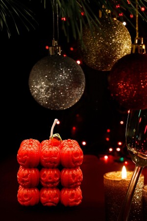 Yılbaşı Christmas Dekoratif Amber Kokulu Bal Kabağı Bubble Mum - 1 Adet Kurukafa Mum Hediyeli - 1