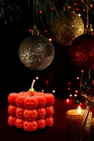 Yılbaşı Christmas Dekoratif Amber Kokulu Bal Kabağı Bubble Mum - 1 Adet Kurukafa Mum Hediyeli - 3