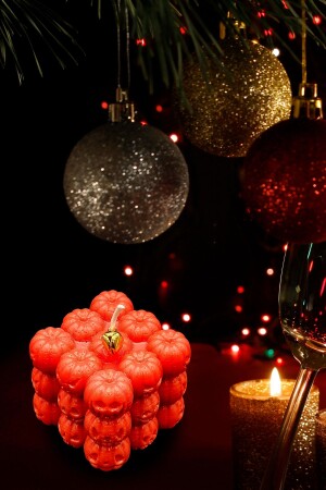 Yılbaşı Christmas Dekoratif Amber Kokulu Bal Kabağı Bubble Mum - 1 Adet Kurukafa Mum Hediyeli - 5