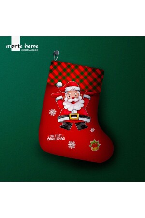 Yılbaşı & Christmas Desenli Dekoratif Hediye Kesesi Noel Çorabı - 1