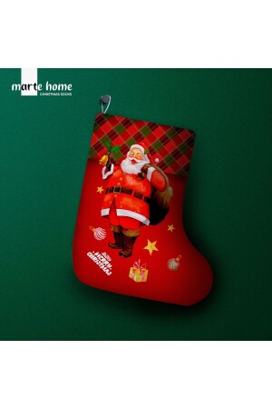 Yılbaşı & Christmas Desenli Dekoratif Hediye Kesesi Noel Çorabı - 1