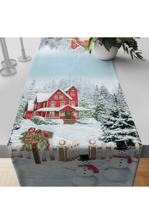 Yılbaşı Christmas Kış Temalı Vintage Winter Kardan Adamlı Runner 43 X 147 Cm Kadife 16012022033 - 2