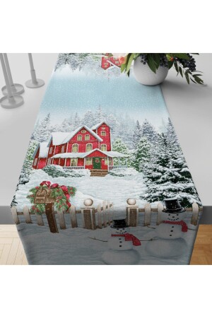 Yılbaşı Christmas Kış Temalı Vintage Winter Kardan Adamlı Runner 43 X 147 Cm Kadife 16012022033 - 3