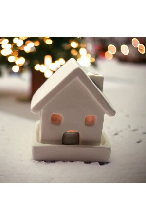 yılbaşı konsept beyaz çatılı ev tütsülük - Demetstore