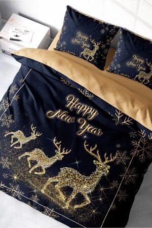 Yılbaşı Nevresim Takım %100 Doğal Pamuk Merry Christmas Çift Kişilik Geyik monohome0453HF - Monohome