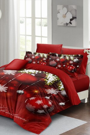 Yılbaşı Nevresim Takımı (Lastikli Çarşaflı) Çift Kişilik %100 Pamuk Saten Balls MONOHOME41151 - Monohome