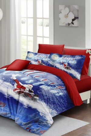 Yılbaşı Nevresim Takımı (Lastikli Çarşaflı) Çift Kişilik %100 Pamuk Saten Blue Noel MONOHOME40901 - Monohome