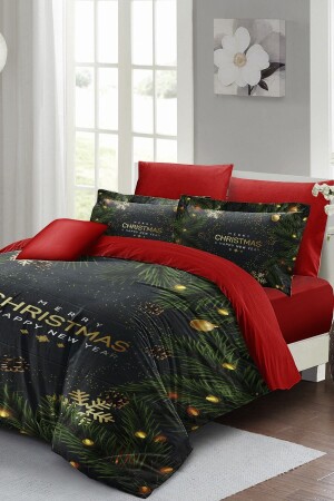 Yılbaşı Nevresim Takımı (Lastikli Çarşaflı) Çift Kişilik %100 Pamuk Saten Blue Noel MONOHOME40987 - Monohome