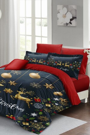 Yılbaşı Nevresim Takımı (Lastikli Çarşaflı) Çift Kişilik %100 Pamuk Saten Deer Noel MONOHOME40925 - Monohome