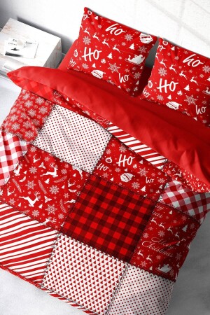 Yılbaşı Nevresim Takımı (Lastikli Çarşaflı) Çift Kişilik %100 Pamuk Saten Ekose MONOHOME41182 - Monohome