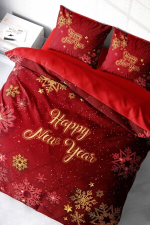 Yılbaşı Nevresim Takımı (Lastikli Çarşaflı) Çift Kişilik %100 Pamuk Saten Happy MONOHOME41281 - Monohome