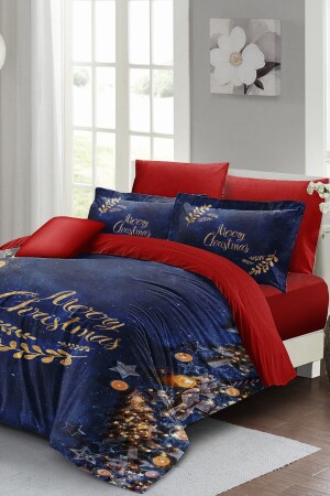 Yılbaşı Nevresim Takımı (Lastikli Çarşaflı) Çift Kişilik %100 Pamuk Saten Happy Noel MONOHOME40819 - Monohome