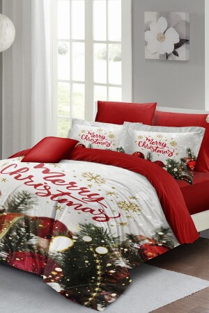 Yılbaşı Nevresim Takımı (Lastikli Çarşaflı) Çift Kişilik %100 Pamuk Saten Merry Christmas MONOHOME41144 - Monohome