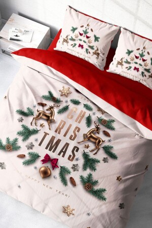 Yılbaşı Nevresim Takımı (Lastikli Çarşaflı) Çift Kişilik %100 Pamuk Saten MONOHOME41311 - Monohome