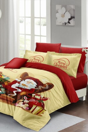 Yılbaşı Nevresim Takımı (Lastikli Çarşaflı) Çift Kişilik %100 Pamuk Saten Noel Baba MONOHOME40826 - Monohome