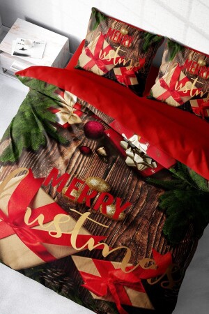 Yılbaşı Nevresim Takımı (Lastikli Çarşaflı) Çift Kişilik %100 Pamuk Saten Red-Gift MONOHOME41175 - Monohome