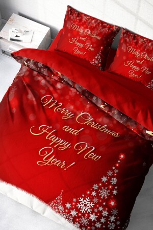 Yılbaşı Nevresim Takımı (Lastikli Çarşaflı) Çift Kişilik %100 Pamuk Saten Red NY MONOHOME41359 - Monohome