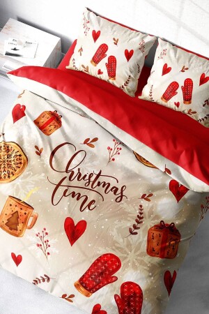 Yılbaşı Nevresim Takımı (Lastikli Çarşaflı) Çift Kişilik %100 Pamuk Saten Time MONOHOME41496 - Monohome