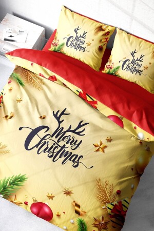 Yılbaşı Nevresim Takımı (Lastikli Çarşaflı) Çift Kişilik %100 Pamuk Saten Yellow MY MONOHOME41366 - Monohome