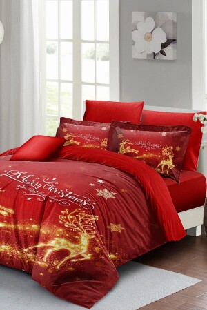 Yılbaşı Süsü Gold Deers Noel %100 Pamuk Saten 3d Çift Kişilik Nevresim Takımı monohome0576YB - Monohome