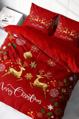 Yılbaşı Süsü Merry Christmas Çift Kişilik 3d Nevresim Takımı Pamuk Saten monohome1412 - Monohome