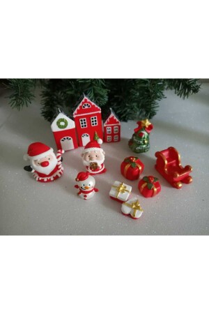Yılbaşı temalı obje ve biblo seti 12 parça hediyelik sunumluk dekoratif model 239757 - Süs Dükkanı