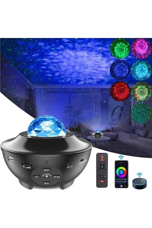 Yıldızlı Projektör Tavan Bulutsu Galaxy Lazer Işıklı Disko Topu Bluetooth Hoparlör Parti Led Lambası - 5