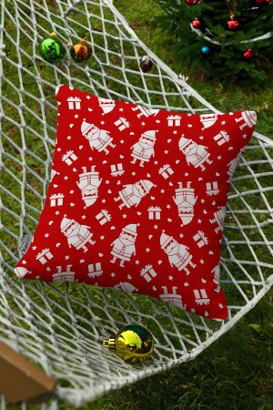 منز-عيد الميلاد موضوع الخلفية الحمراء سانتا كلوس الأبيض و صندوق الهدايا نمطية الرقمية المطبوعة رمي وسادة غطاء YLB - Hayal Dekoratif