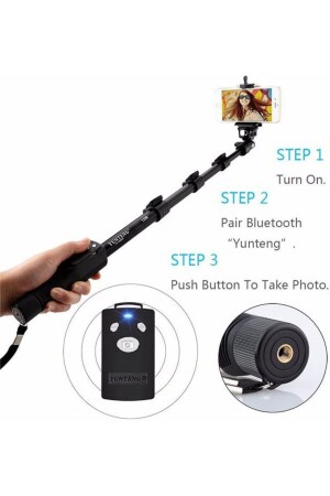 Yntg Yt-1288 Bluetooth Kumandalı Selfie Çubuğu- Teleskopik Öz Çekim- Kamera- Telefon - Siyah - 5
