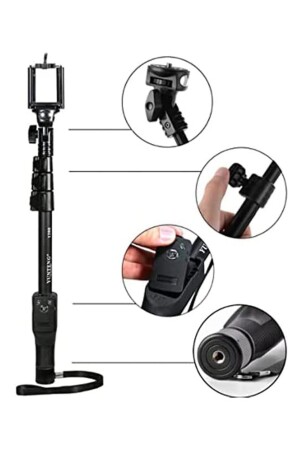 Yntg Yt-1288 Bluetooth Kumandalı Selfie Çubuğu, Teleskopik Öz Çekim, Kamera, Telefon - Siyah ST0058011661 - 6