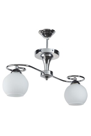 Yonca Modern Krom Renk Beyaz Camlı 2 Li Avize yonca2Lİ - Fer Avize