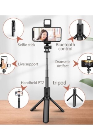 Youtuber Stand Triport Selfi Çubugu Uzaktan Kumandalı 2 Kademeli Işık MiniSelfi - 2