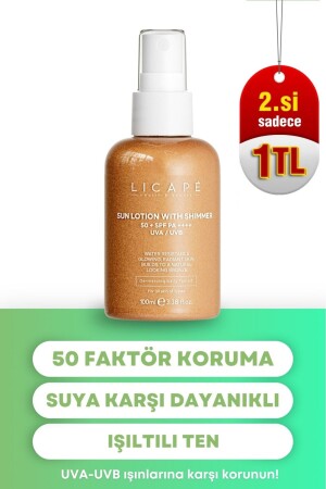 Yüksek Koruma Suya Dayanıklı Işıltılı -50 Faktör Güneş Kremi 100ml - 1