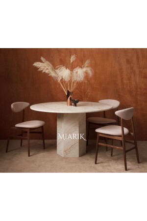 Yuvarlak Altıgen Ayak Traverten Mermer Yemek Masası - Miarik Design & Dekorasyon